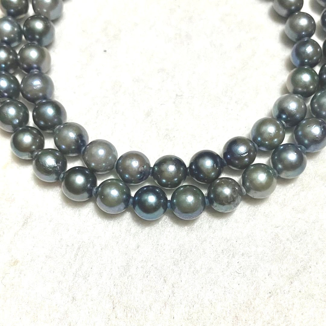 Akoya Pearl Necklace Gray 6.5-7mm 43cm 16.9in Silver Flower Clasp Authentic