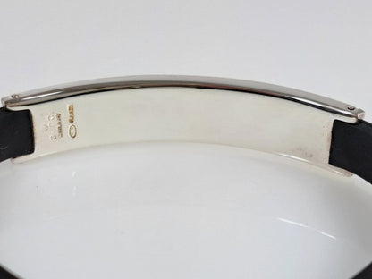GUCCI Plate Rubber Bracelet Bangle Silver 925 Black 7.5in Authentic Unisex