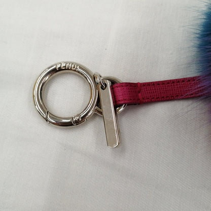 FENDI Fox Fur Pom Pom Bag Charm Keychain Multicolor Pink Blue Purple Silver HW