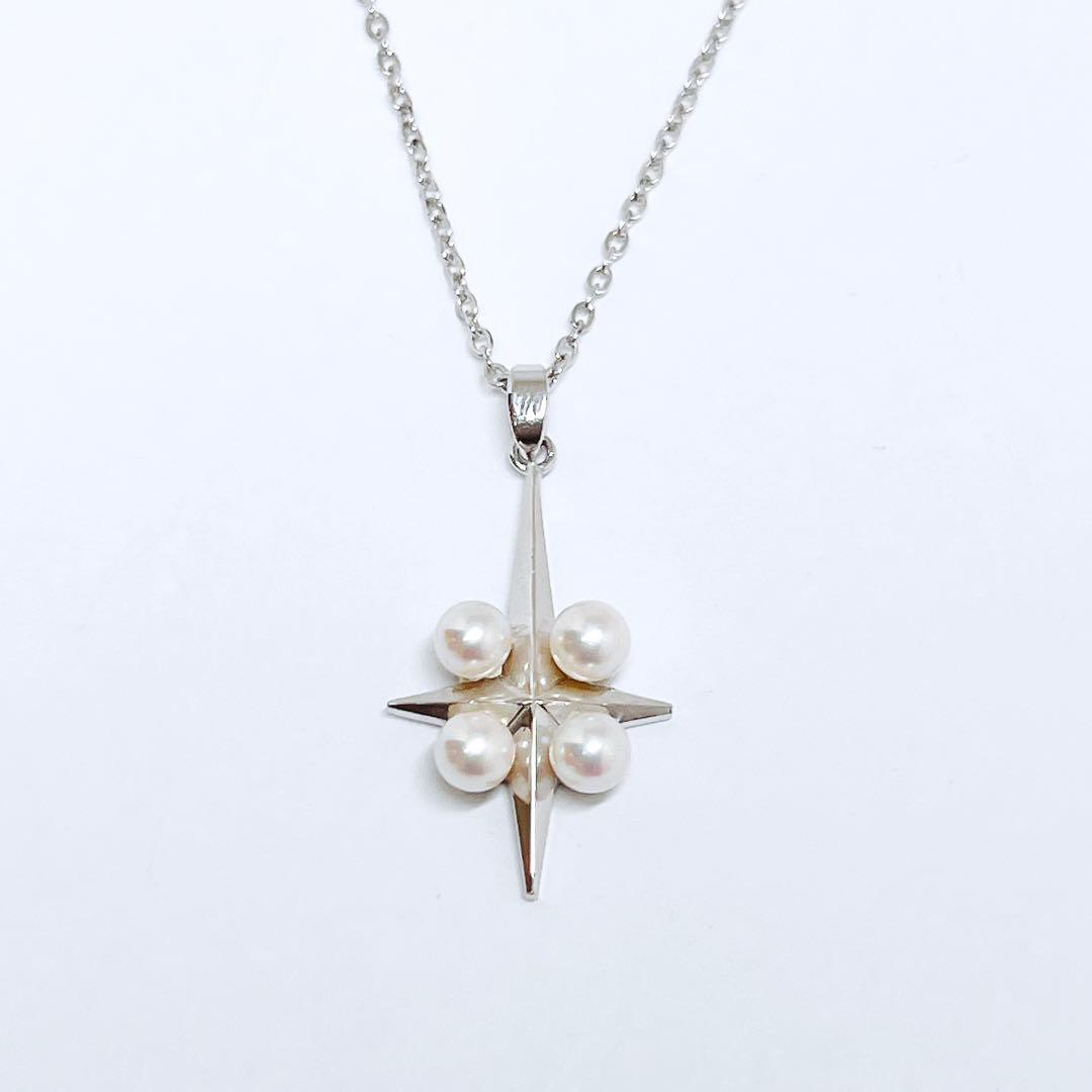 Mikimoto Genuine Baby Pearl Cross Star Faith Pendant Top 925 Silver 3.8-4.0mm