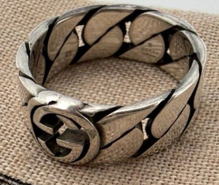 GUCCI Interlocking G Gourmette Chain Ring Silver 925 US 10 / EU 62 Auth Used