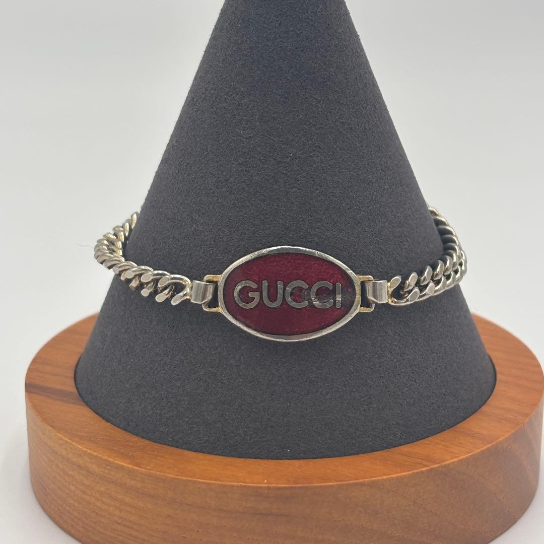 Old Gucci Silver Tone Metal Curb Chain Bracelet 15.5cm 6.1 in Vintage