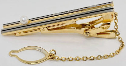 Mikimoto Pearl Island Tie Bar Clip & Cufflinks Set Silver Gold Tone Akoya Japan