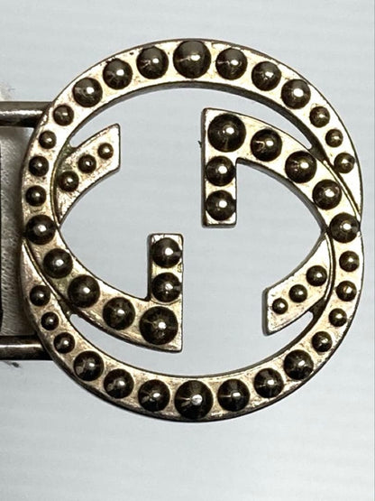 Gucci Auth Interlocking GG Logo Black Leather Keychain Key Ring Silver Used