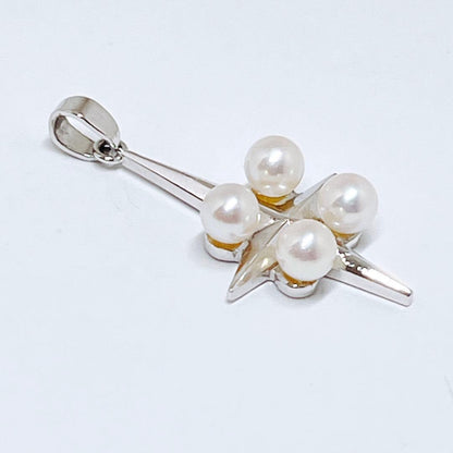 Mikimoto Genuine Baby Pearl Cross Star Faith Pendant Top 925 Silver 3.8-4.0mm