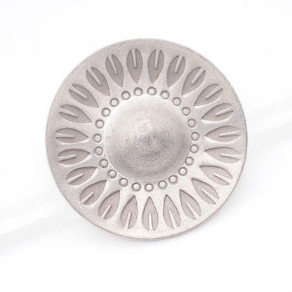 JORGEN JENSEN Pewter Brooch Round Leaf Design Silver Color Denmark 39.5mm Pin
