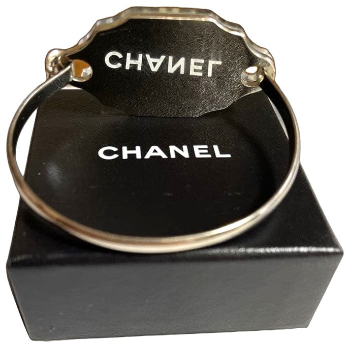 CHANEL CC Logo Mirror Bangle Bracelet Silver Vintage Wrist 14.5cm(5.7in) Used