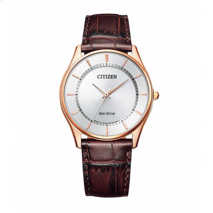 CITIZEN Eco-Drive BJ6482-04A Mens Watch Silver Dial Pink Gold 37.2mm Leather