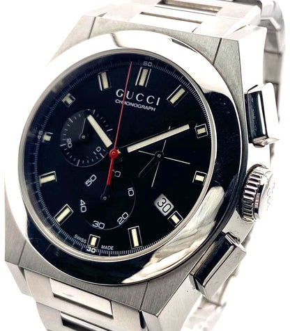 GUCCI Pantheon Chronograph 115.2 Watch Black Dial Steel Silver Men Used