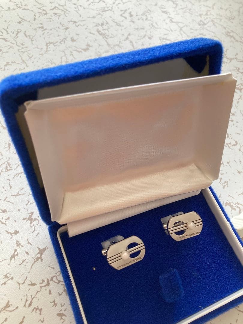 MIKIMOTO Pearl Island Silver Tone Cufflinks with Pearl Vintage Japan Authentic