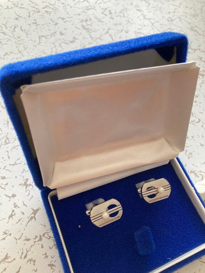 MIKIMOTO Pearl Island Silver Tone Cufflinks with Pearl Vintage Japan Authentic