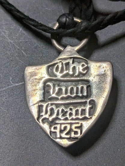 A&G Lion Heart Silver 925 Shield Choker Necklace Crown Braided Leather 19.7in