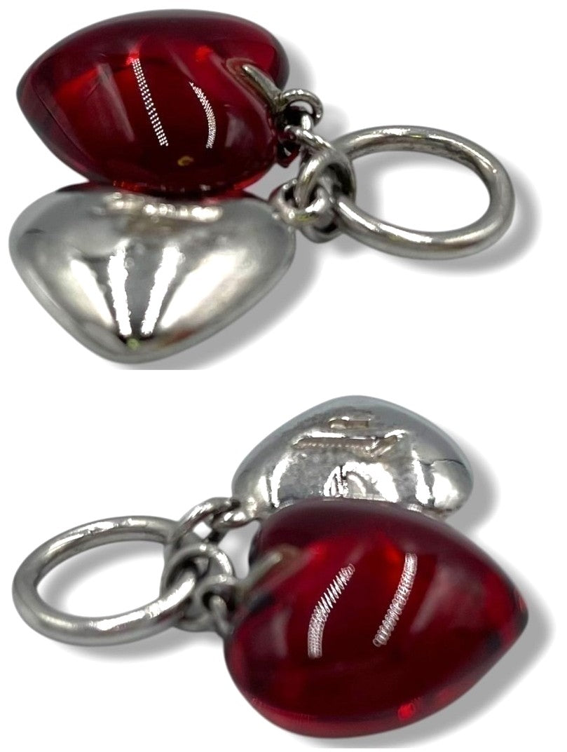 BACCARAT Double Heart Pendant Top Silver 925 Red Crystal Charm Vintage Jewelry
