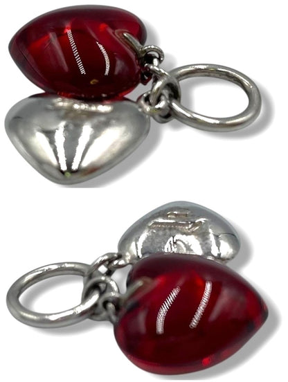 BACCARAT Double Heart Pendant Top Silver 925 Red Crystal Charm Vintage Jewelry