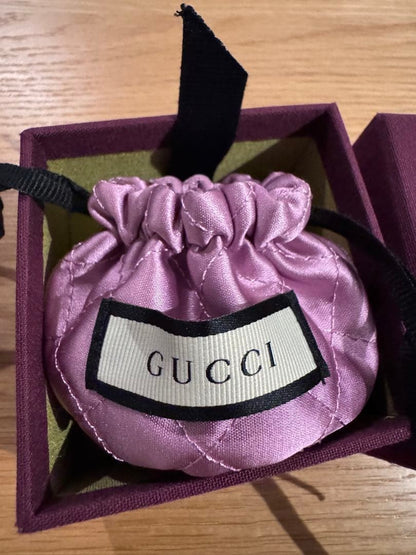 GUCCI Double G Crystal Drop Earrings Yellow Brass Vintage Style Authentic MInt