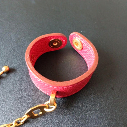 Hermes Globe Holder Bracelet Red Leather Gold Chain Made in France Authentic