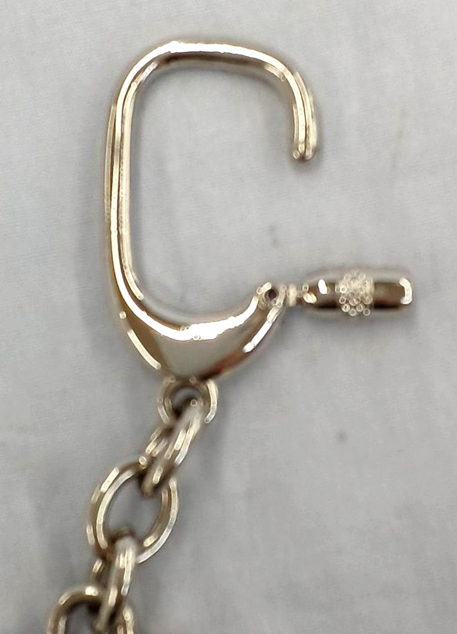 FENDI Zucca FF Logo Keychain Key Ring Charm Silver Tone Metal Italy Vintage