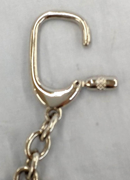 FENDI Zucca FF Logo Keychain Key Ring Charm Silver Tone Metal Italy Vintage