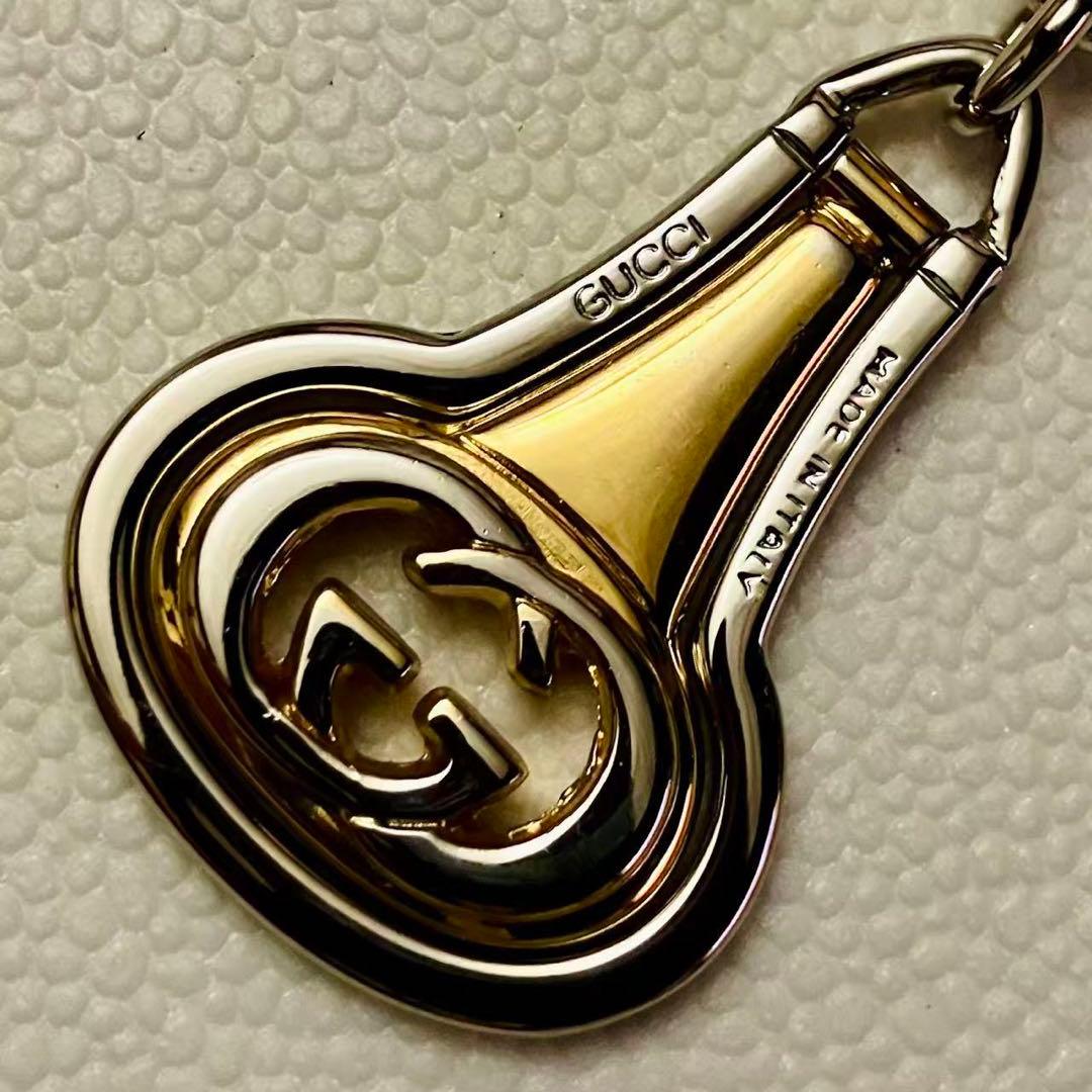 Gucci Auth Old GG Interlocking Logo Keychain Bag Charm Silver Gold 11.5 cm Used