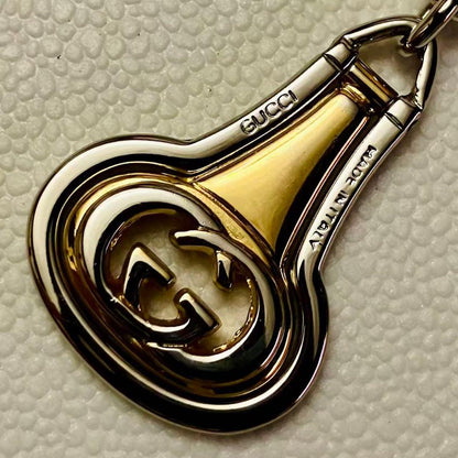 Gucci Auth Old GG Interlocking Logo Keychain Bag Charm Silver Gold 11.5 cm Used
