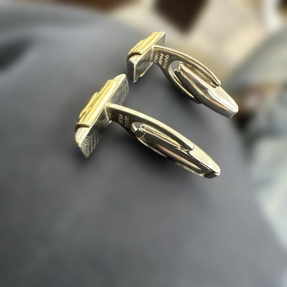 Gucci Accessory Collection Interlocking G Cufflinks Tie Bar Set Gold Silver