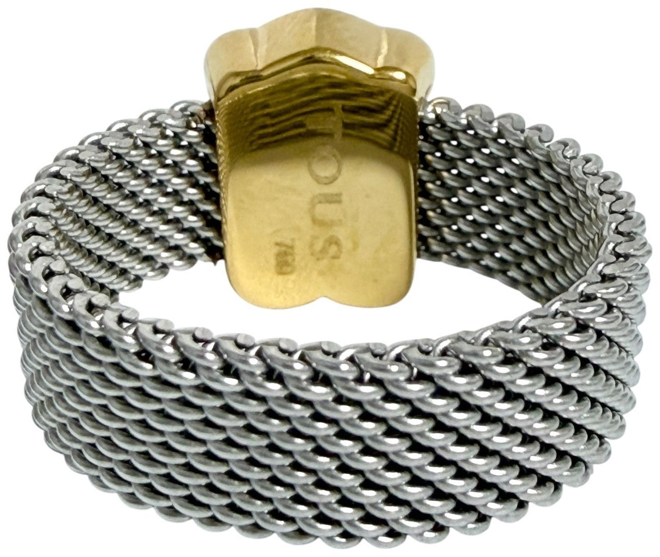 TOUS Bear Mesh Ring US6 EUR51 Wide Band K18 Gold Silver Stainless Steel Used