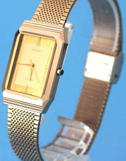 SEIKO Dolce 7741-508A Quartz Rectangle Watch Gold Tone Mesh Band Vintage 36.5mm
