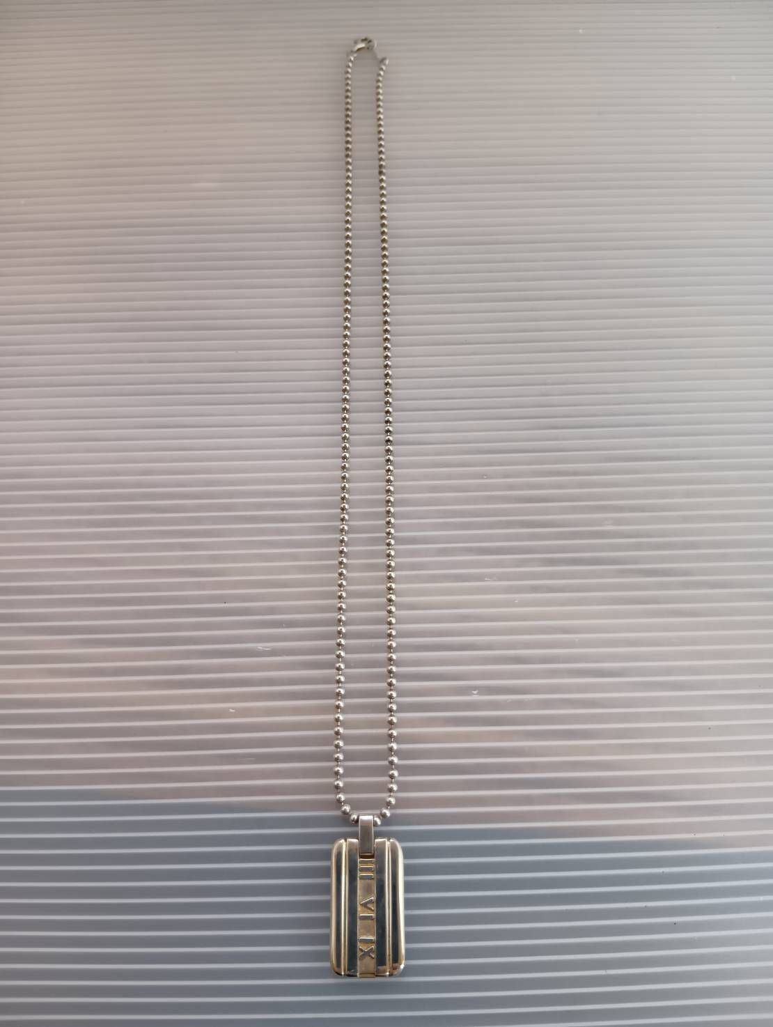 Tiffany & Co Atlas Dog Tag Pendant Necklace Silver 925 Ball Chain Authentic