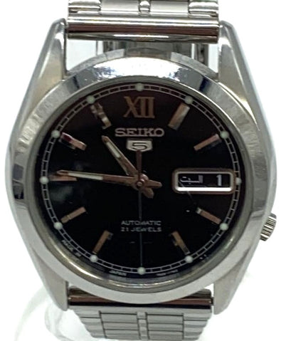 SEIKO 5 Automatic 21 Jewels 7S26-03S0 Watch Black Dial Steel Japan Men 36mm Used