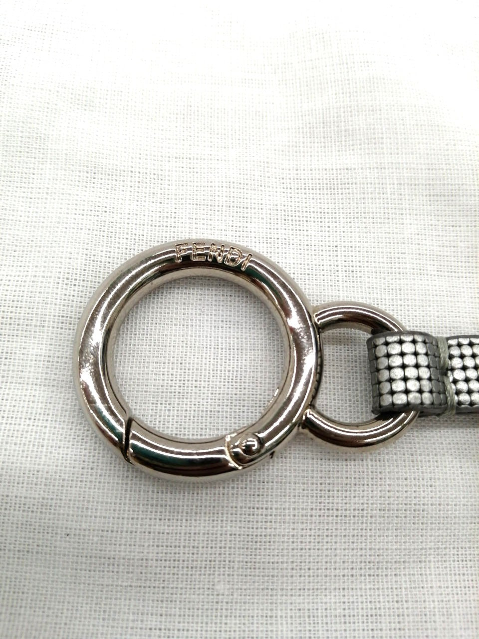 FENDI Logo Bag Charm Key Ring Keychain Silver Tone Metal Ball Chain Made Italy