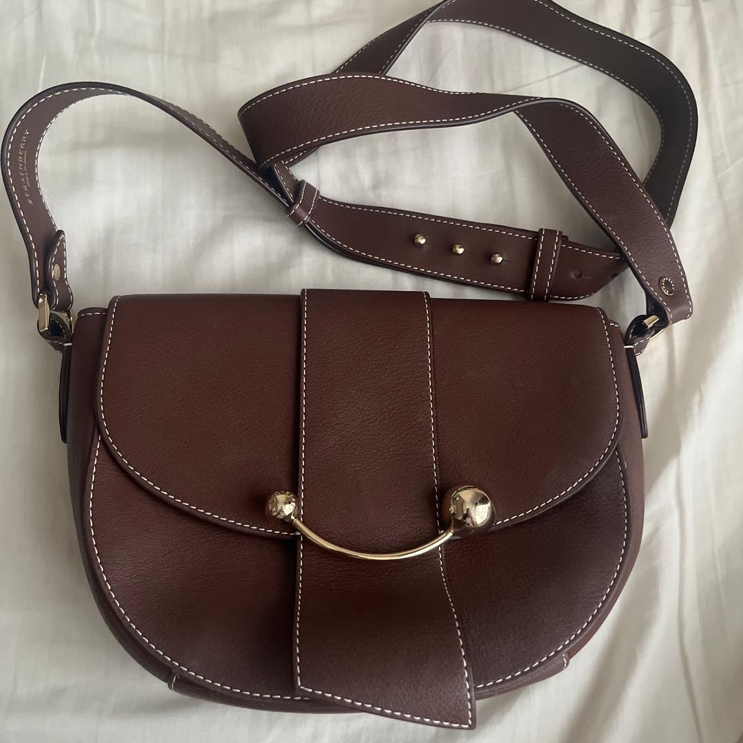 Strathberry Crescent Shoulder Bag Burgundy Leather Gold Hardware Crossbody Spain