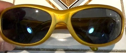 ARNETTE Vintage Gold Oval Sunglasses Matte Gold Frame Dark Lens Hawaii 1990s