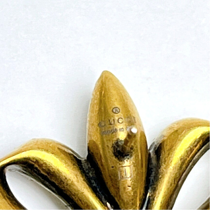 GUCCI Cat Ribbon Bow Pearl Earrings Antique Gold Tone Faux Pearl Stud Authentic