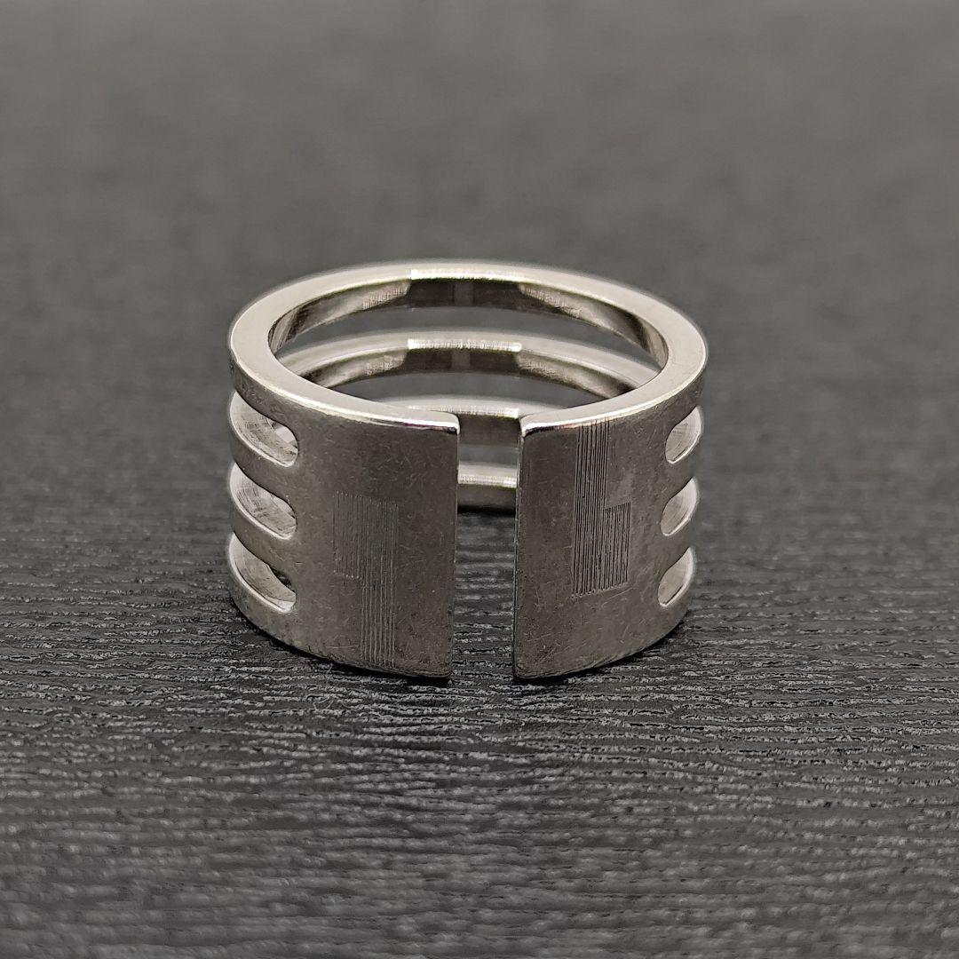 Gucci Silver 925 4 Band Stripe Cutout Ring Size 50 US 5.5
