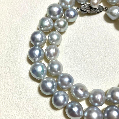 Akoya Pearl Necklace Blue Gray 9.0mm 37cm 14.6in Silver Clasp Certificate Japan