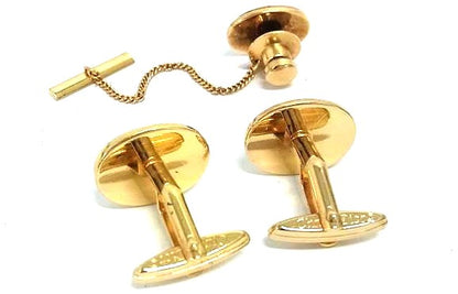 Christian Dior Vintage Cufflinks Tie Tack Pin Set Gold Tone Authentic Japan Used
