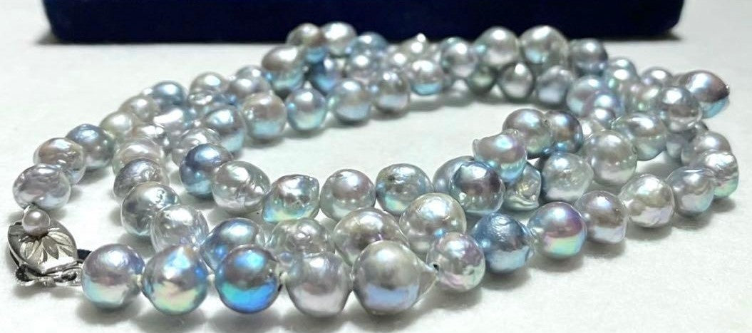 Takashimaya Akoya Pearl Necklace Baroque Blue Gray Semi Long 53cm Silver Clasp