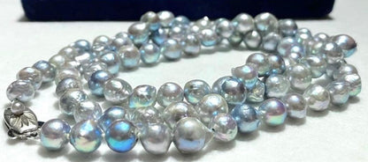 Takashimaya Akoya Pearl Necklace Baroque Blue Gray Semi Long 53cm Silver Clasp