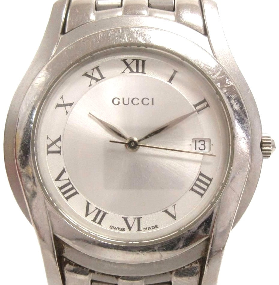 Gucci 5500M Quartz Analog Date Watch Silver Dial Stainless Steel Swiss Made Used