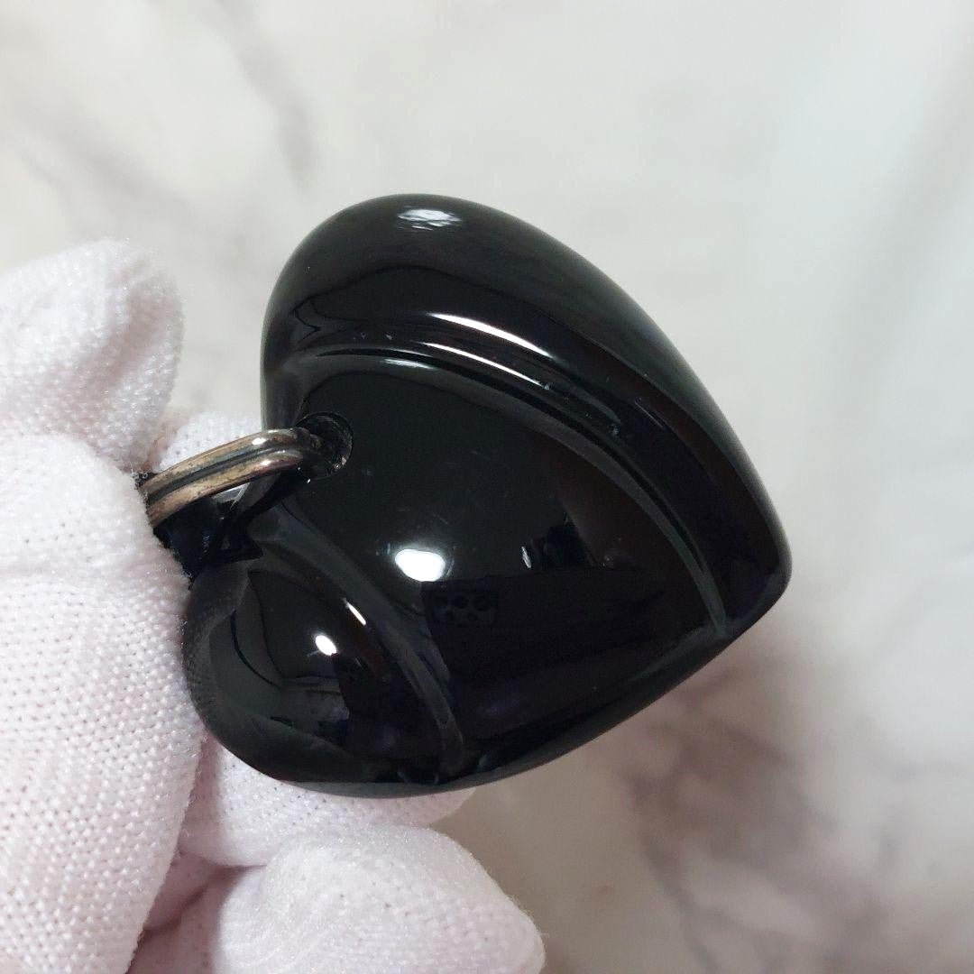 Baccarat Crystal Heart Pendant Necklace Black Leather Cord Silver Tone Hardware