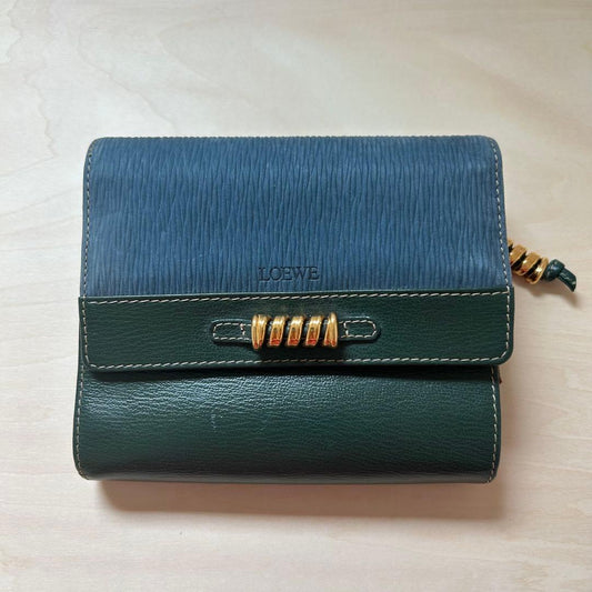 LOEWE Velázquez Leather Blue Green Folding Travel Jewelry Organizer Storage Case