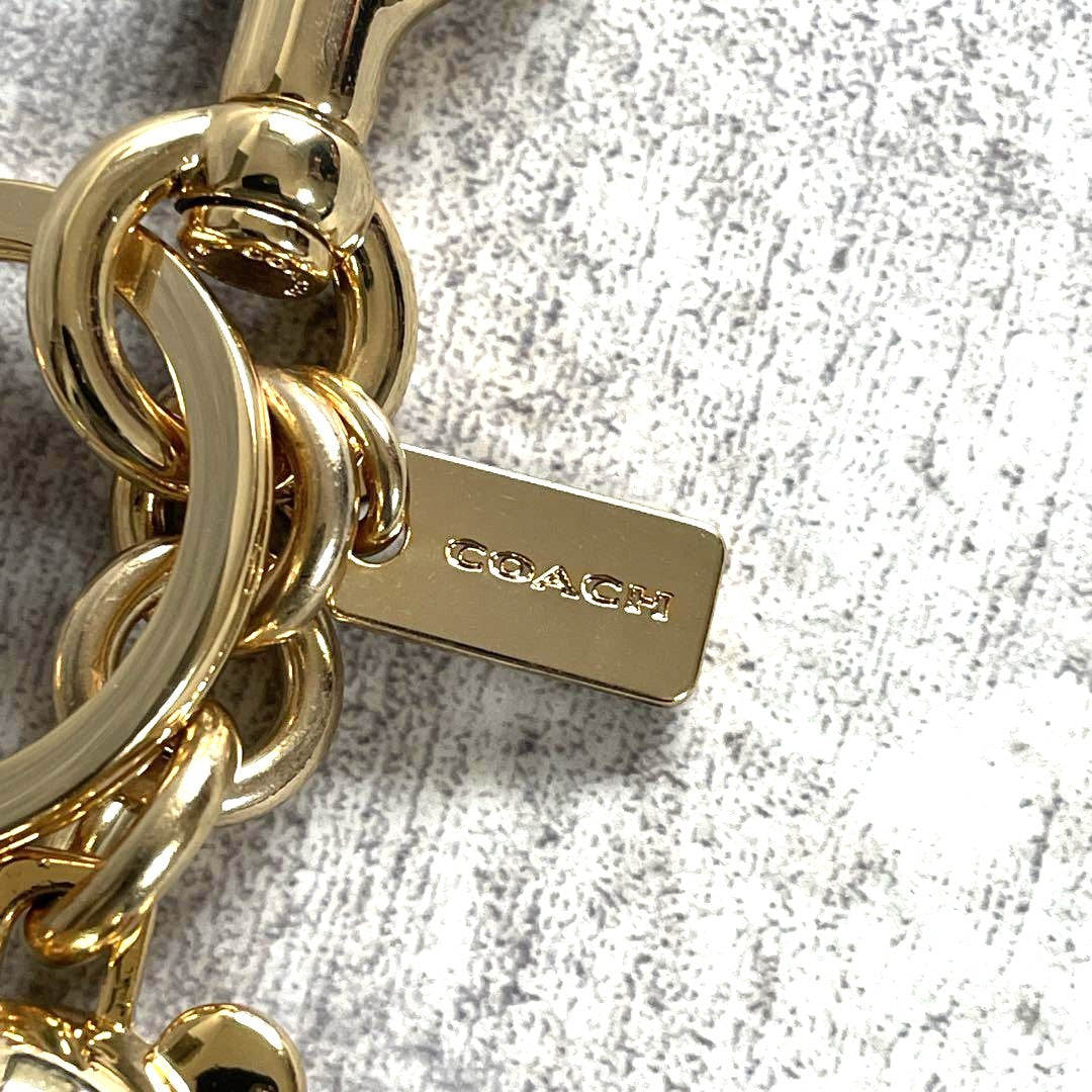 COACH 3D Teddy Bear Bag Charm Key Ring Gold Metal Pink Enamel 2.4in Authentic