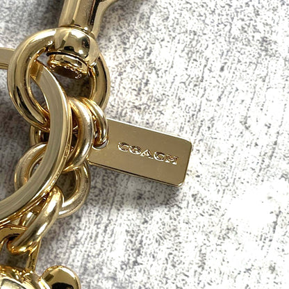 COACH 3D Teddy Bear Bag Charm Key Ring Gold Metal Pink Enamel 2.4in Authentic