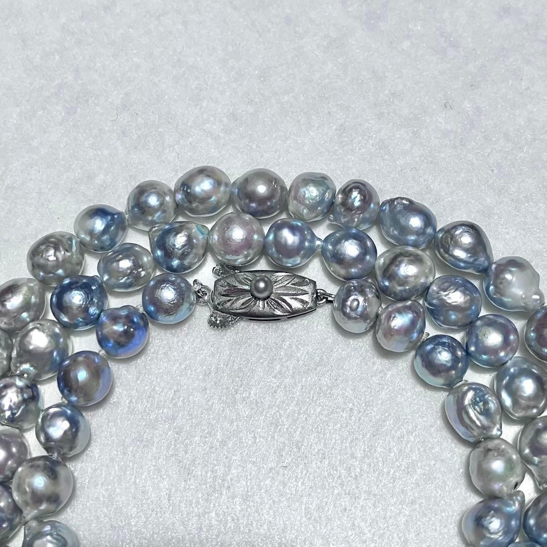 Takashimaya Akoya Pearl Necklace Baroque Blue Gray Semi Long 53cm Silver Clasp
