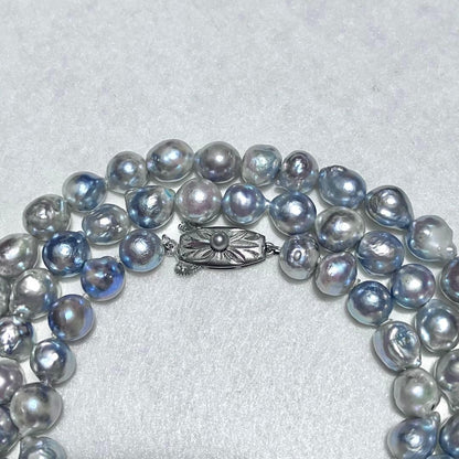 Takashimaya Akoya Pearl Necklace Baroque Blue Gray Semi Long 53cm Silver Clasp
