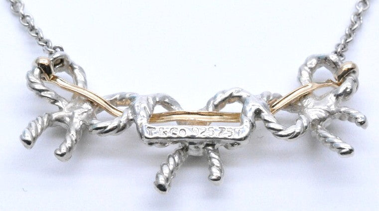 Tiffany & Co Triple Bow Knot Necklace SV925 Silver 18K Gold 44cm 17.3" Auth Used