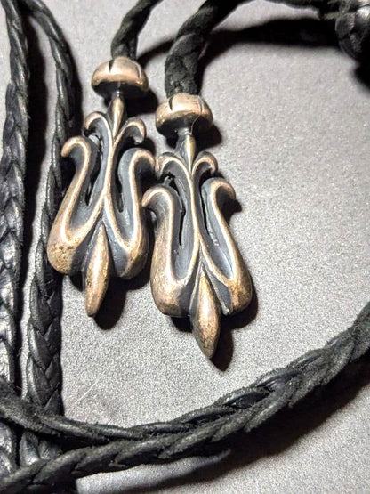 A&G Lion Heart Silver 925 Shield Choker Necklace Crown Braided Leather 19.7in
