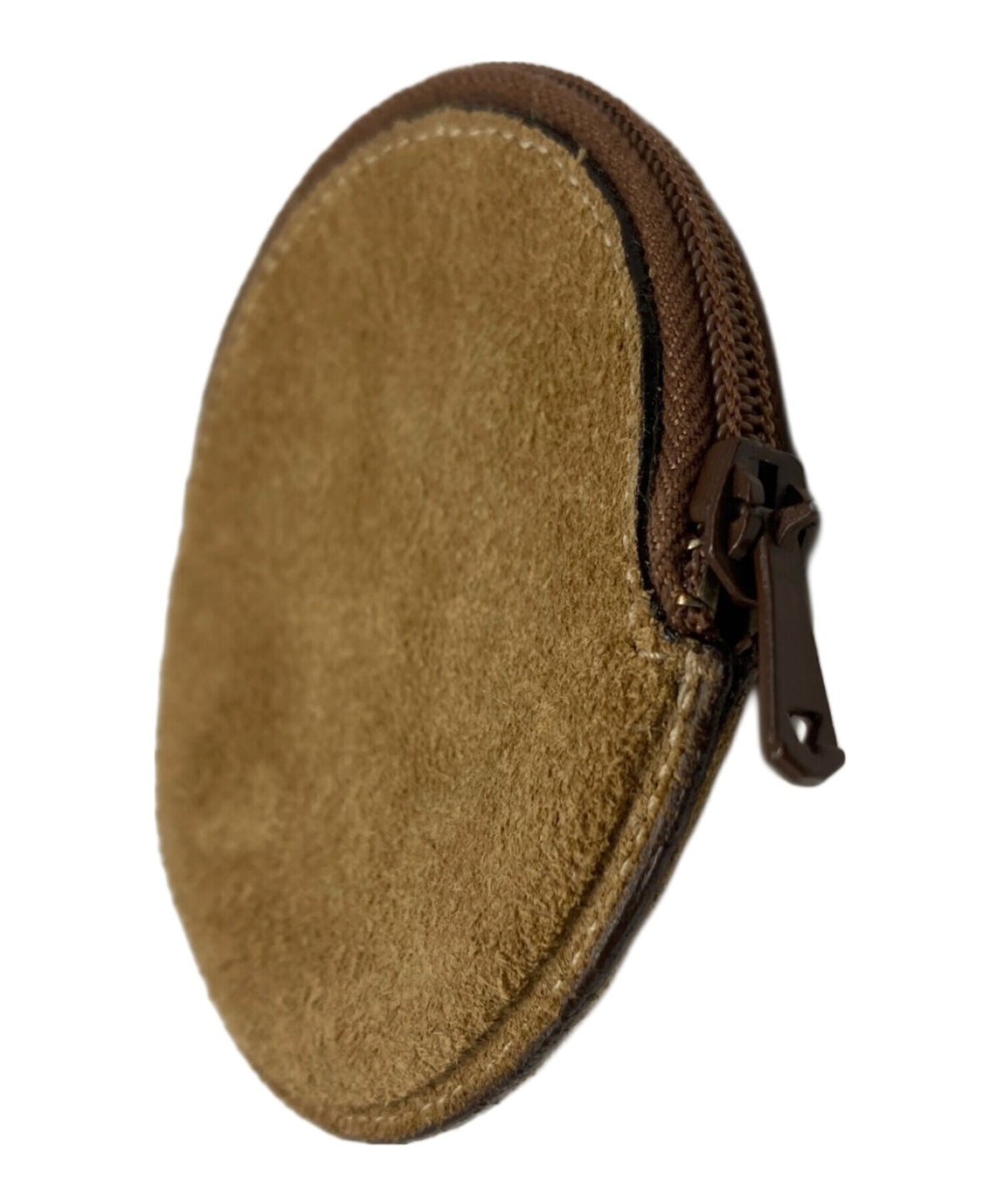 LOEWE Anagram Logo Round Coin Case Purse Brown Suede Leather Zip Vintage