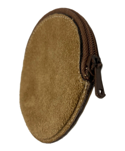 LOEWE Anagram Logo Round Coin Case Purse Brown Suede Leather Zip Vintage