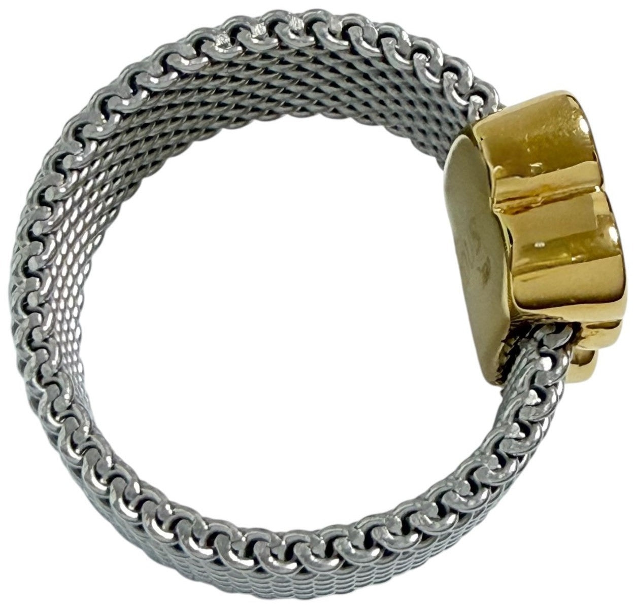 TOUS Bear Mesh Ring US6 EUR51 Wide Band K18 Gold Silver Stainless Steel Used